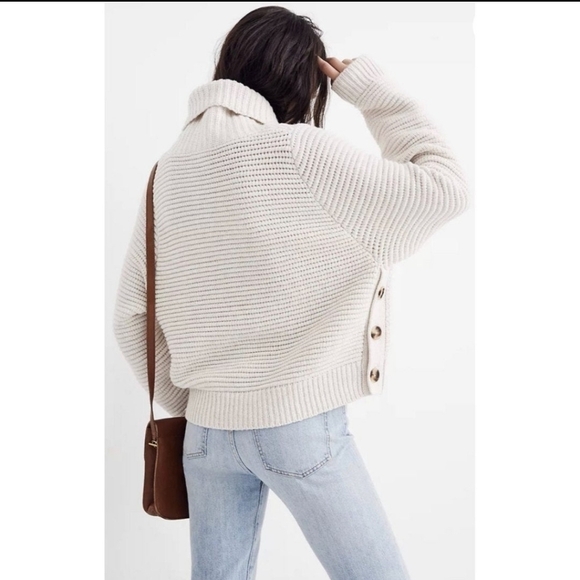 Madewell Ribbed Turtleneck Burgundy Sweater Side Button - Picture 2 of 13